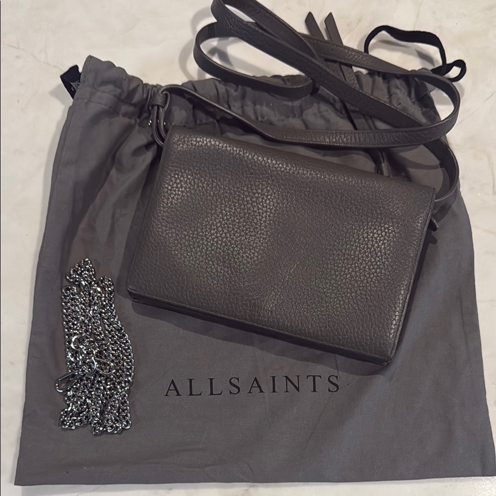 All Saints Gray Crossbody Bag with Edgy Design